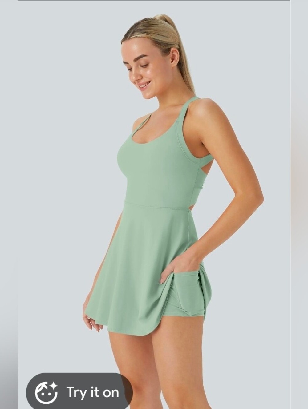 Halara Easy Peezy Active Dress Mint Green Built In Shorts Pocket Size Small - Picture 5 of 10